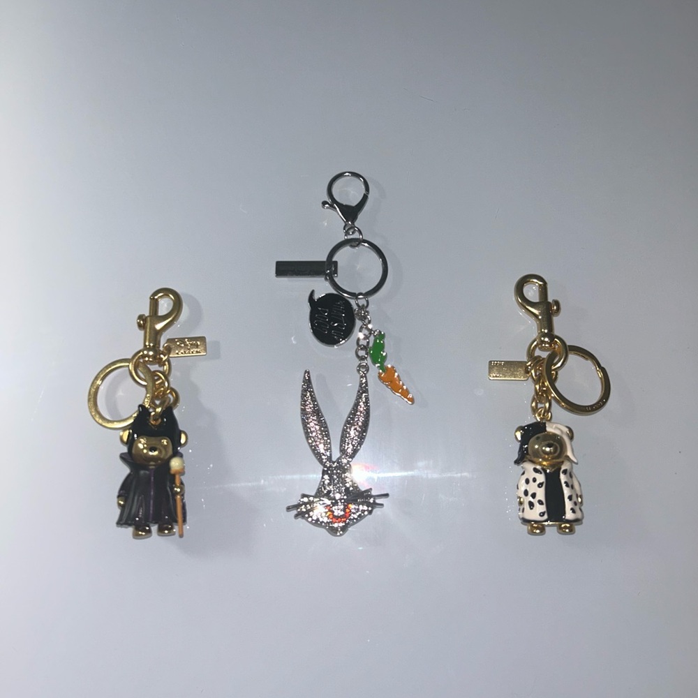 Rhinestone Bunny & Gold Bear Keychain Set - Sparkling Silver and Gold Charms